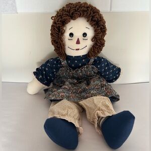 Vintage Brown Hair Raggedy Ann Doll 21”